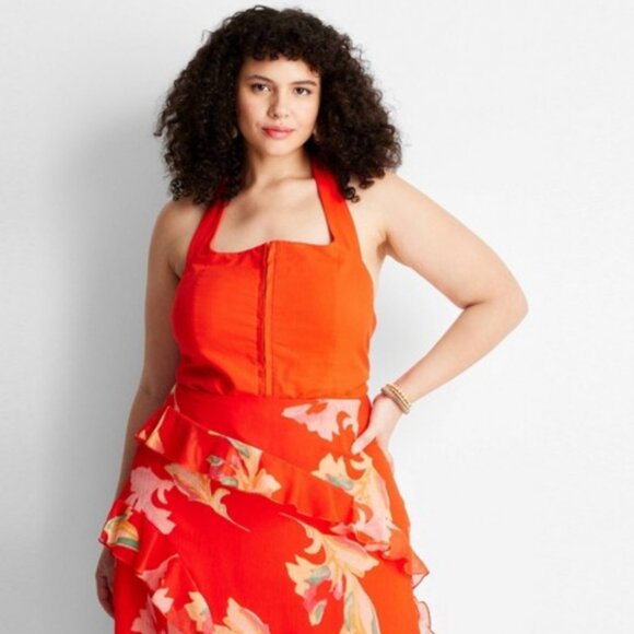 Jenee Naylor Tie Neck Halter Top NWT Size XXL Red Future Collective - Picture 3 of 9